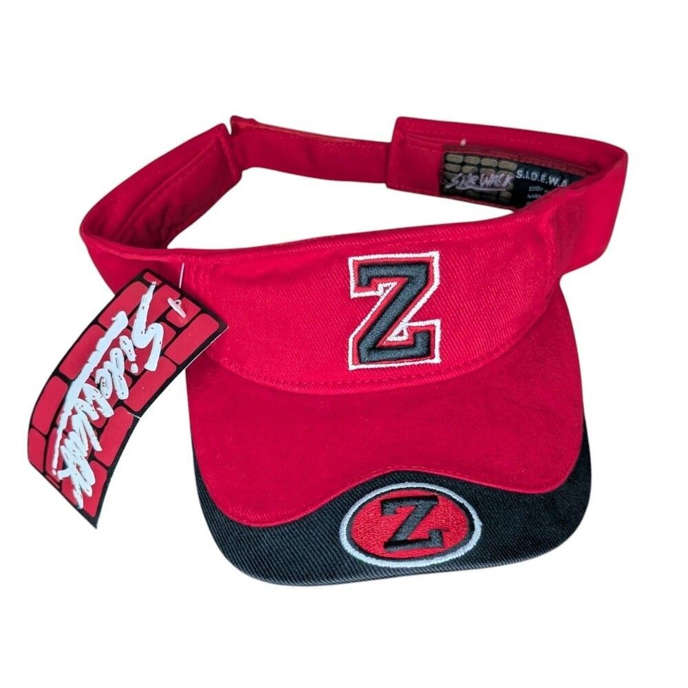 NWT Side Walk Mens Red Black Z Embroidered Logo Ajustable Visor 100% Cotton